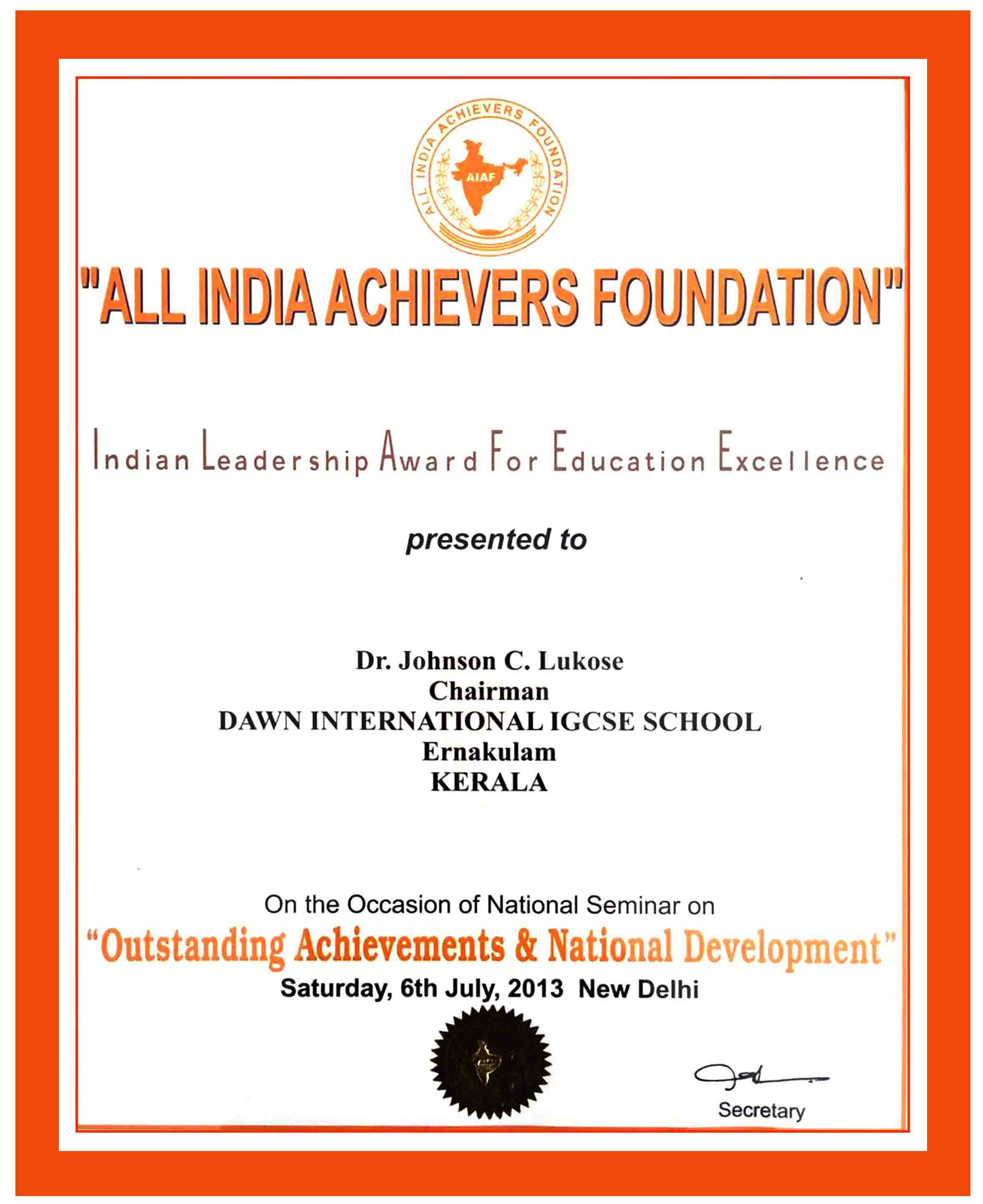 ALL INDIA ACHIEVERS CONFERENCE OUTSTANDING ACHIEVEMENTS AND NATIONAL DEVELOPMENT